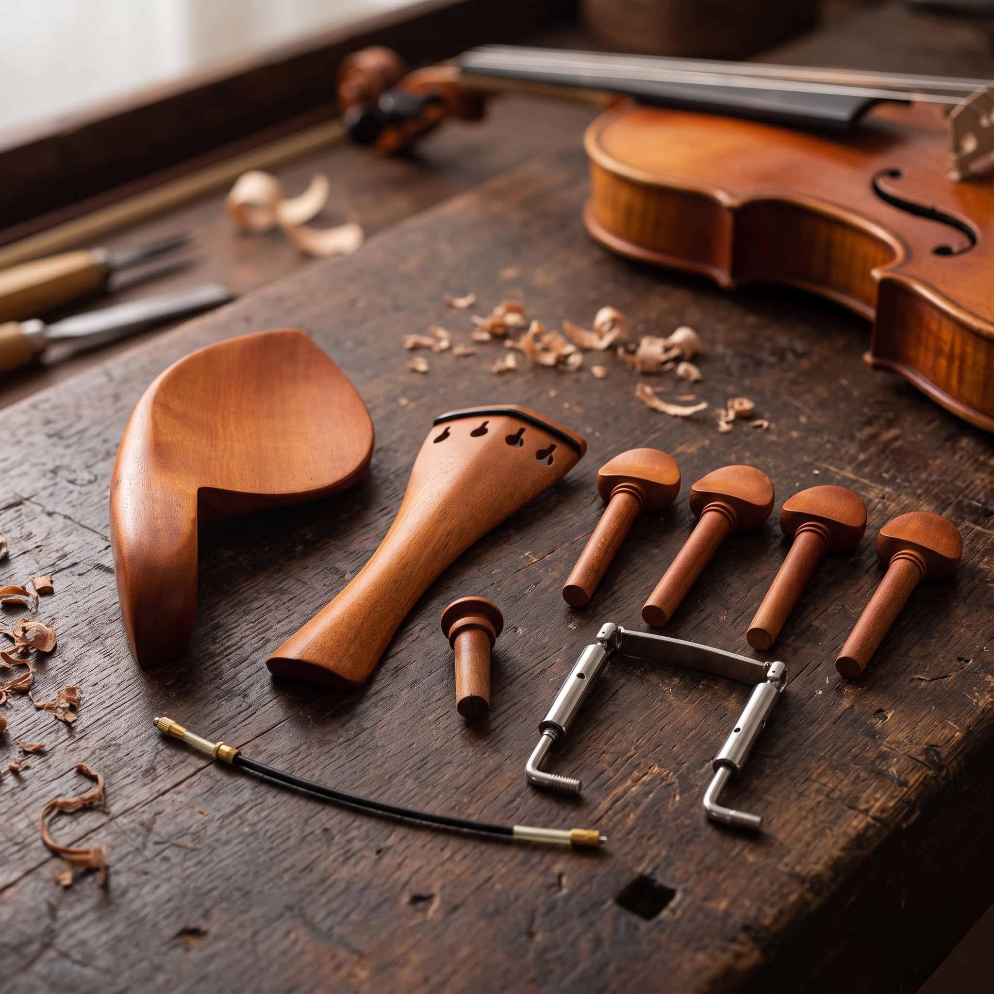 Kit Accesorios para Violín 4/4 Azufaifo o – Mentonera, y Clavijas Afinación para Violín, style to 2, 4/4