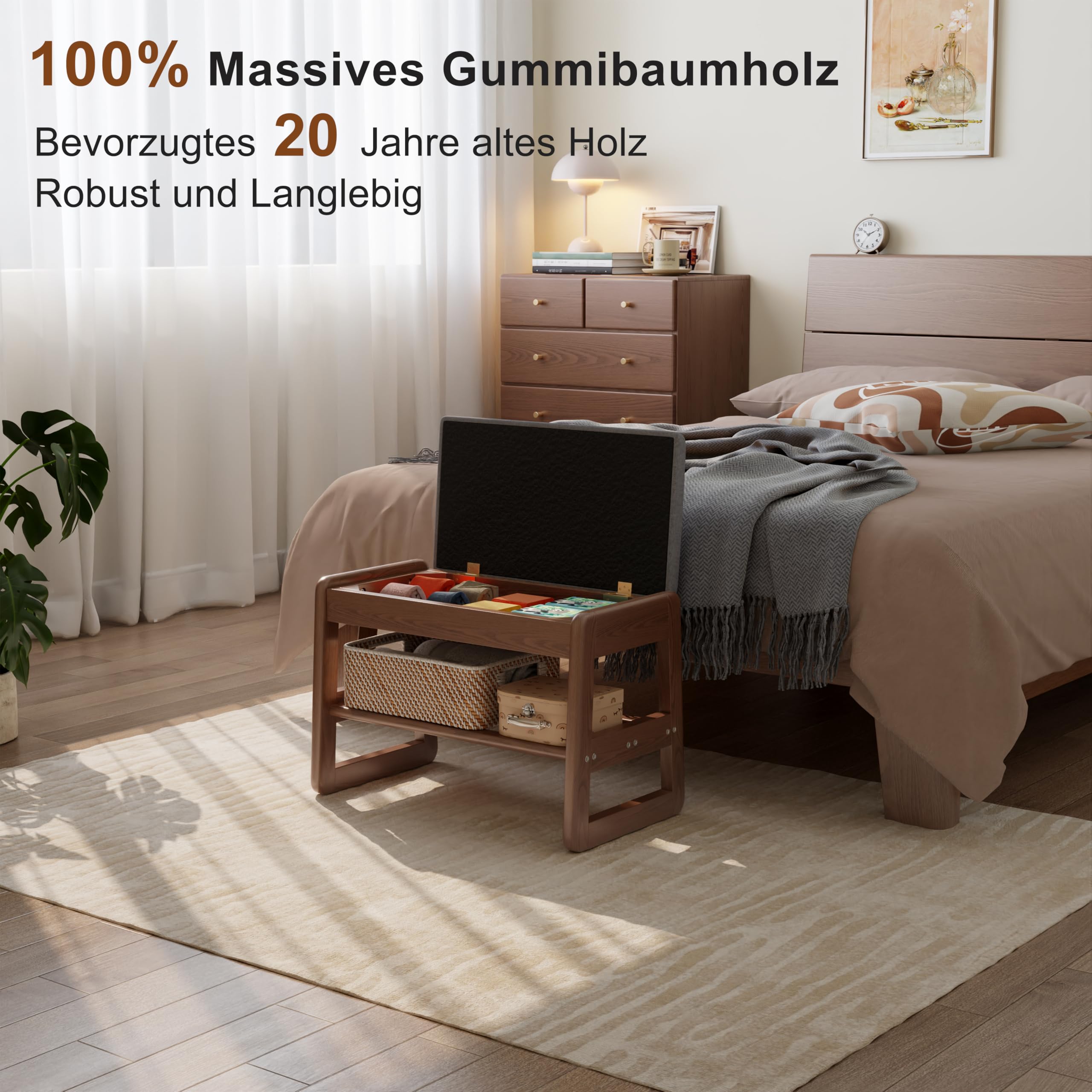 KASLANDI Schuhbank Holz Schuhregal mit Sitzkissen Klapp-Aufbewahrung 2-Ebenen 30 x 60 x 40 cm Walnuss