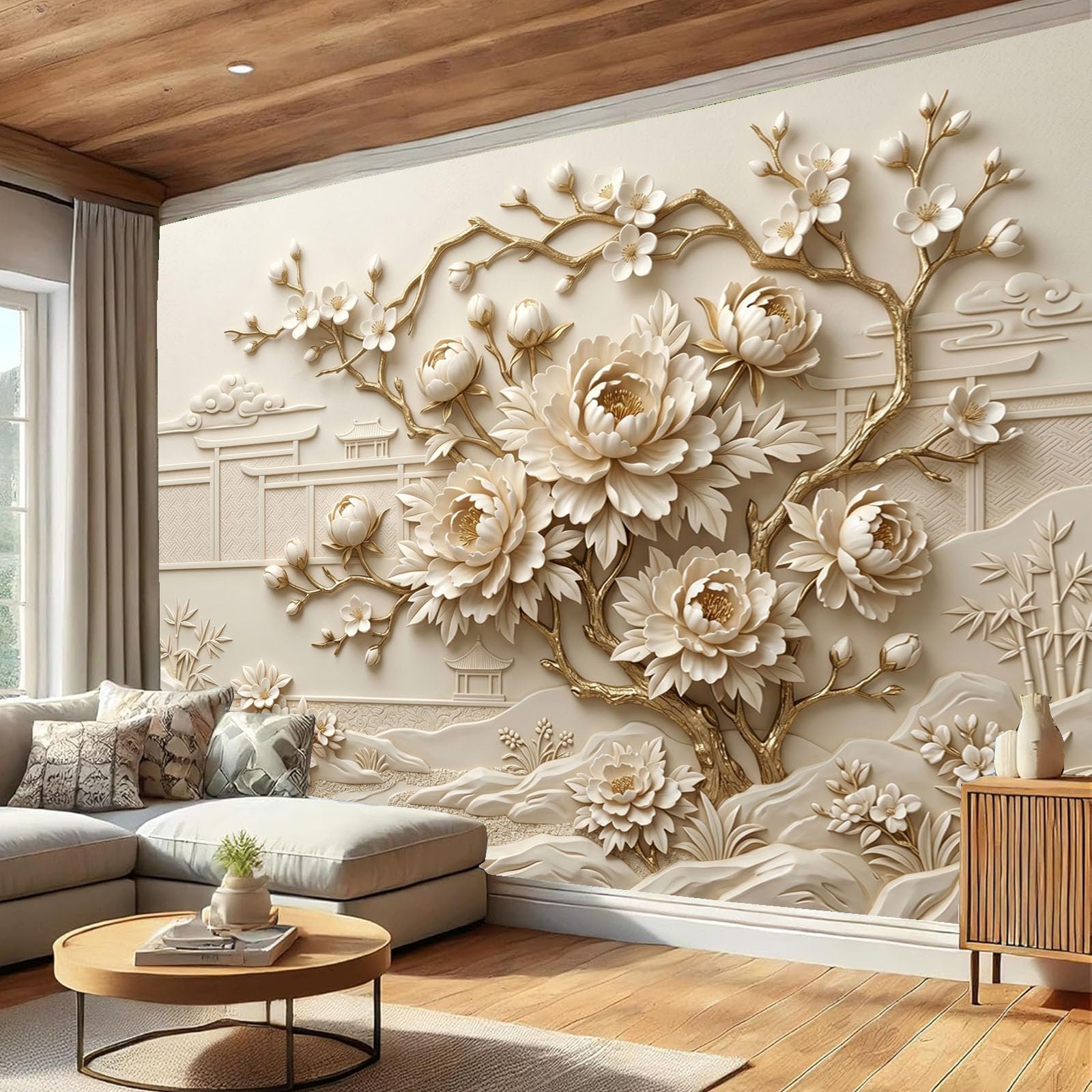 Papier peint mural intissé relief pour tapisserie de salon et chambre enfant 300x210cm