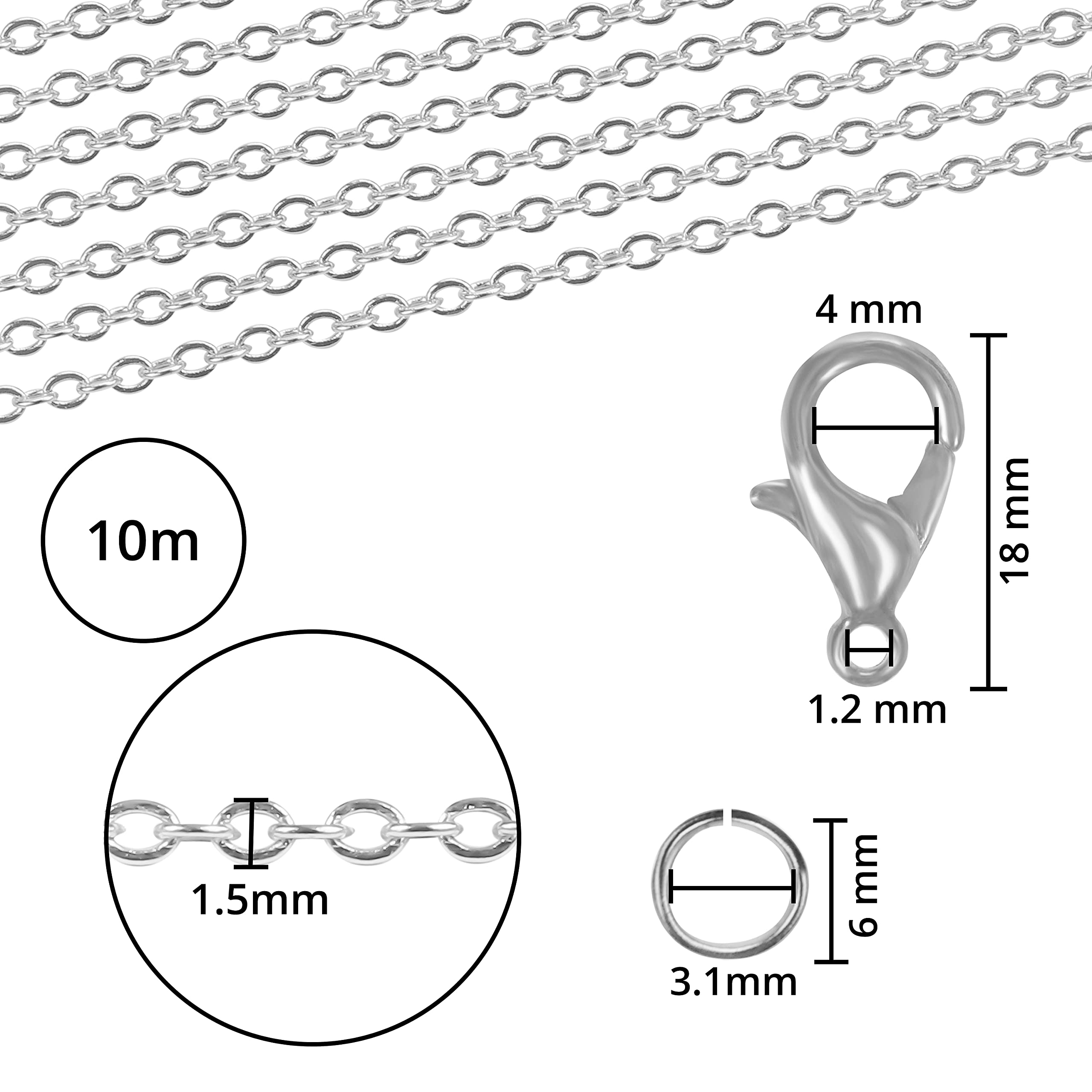 Collana Fai Da Te 3x4mm 10 Metri Catena Argento Acciaio Inox - Maglie Sottili 3x4mm | Per Bigiotteria Fai Da Te Catena Fai Da Te 10 Metri - 5