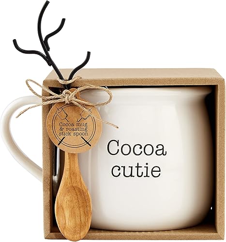 Mud Pie, Cutie, Juego de palitos para asar cacao caliente, taza de 21 oz  tenedor 5 12"