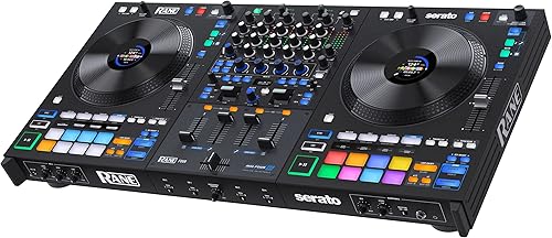 RANE Cuatro controladores avanzados de 4 canales con ruedas de 8.5 pulgadas con pantallas, mezclador con FX interno, Serato DJ Pro y Pitch 'n Time