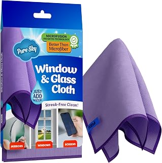 Pure Sky Microfiber Window & Glass Cleaning Cloth - JUST ADD Water No Detergents Needed – Magic Streak Free Ultra Microfiber Towel - for Windows,Car Glass, Mirror and Screen - Leaves no Wiping Mark