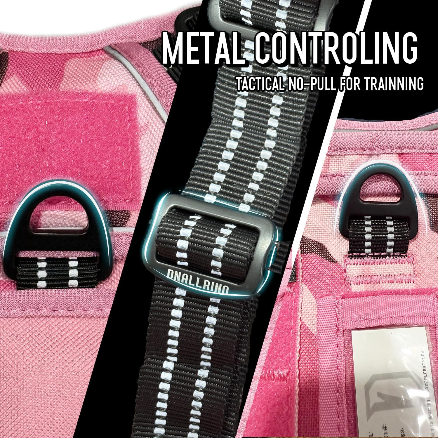 Tactical Dog Harness for Medium & Large Dogs, Camo Pink Adjustable No-Pull Control with Handle, Heavy Duty Reflective Vest - Size XL