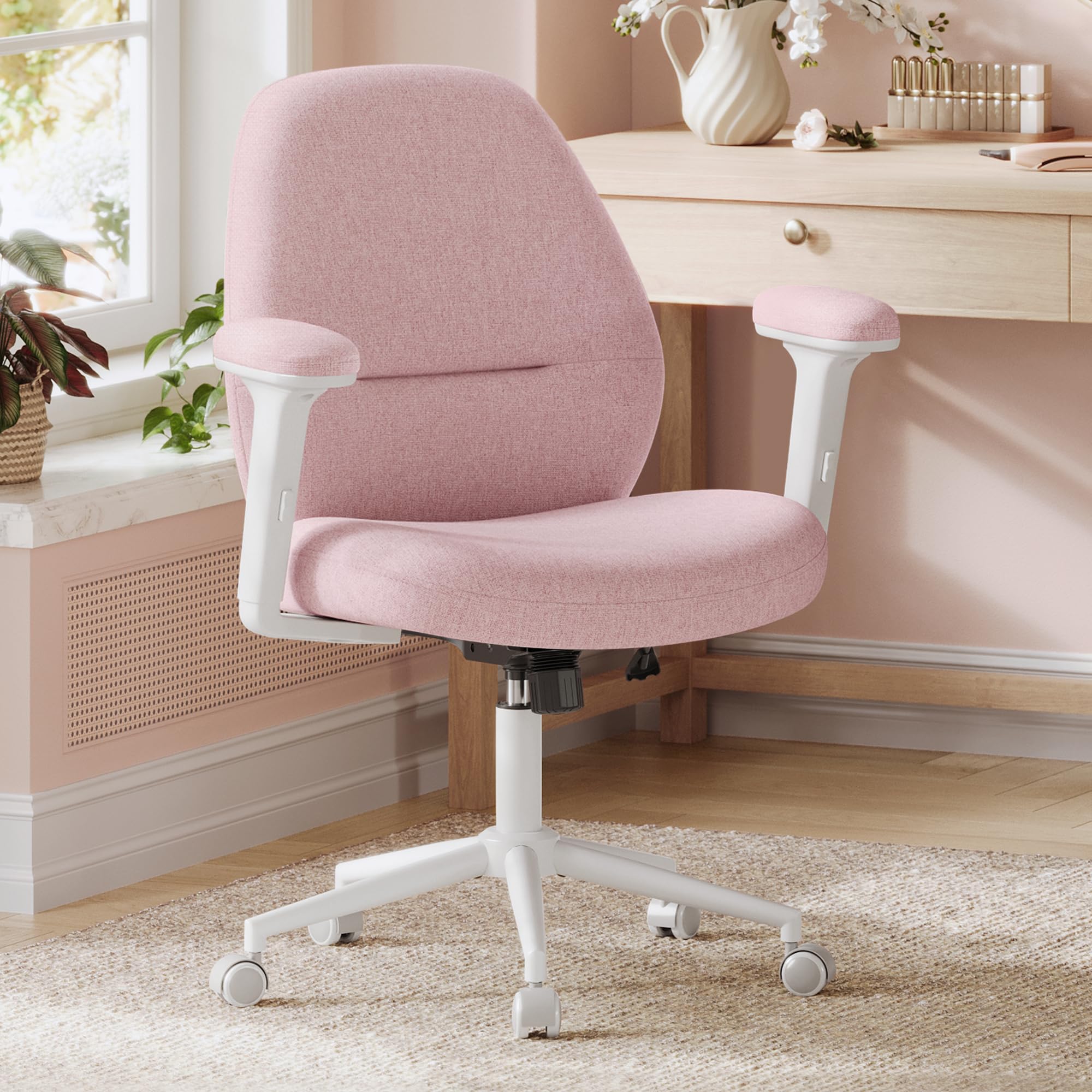 SONGMICS Silla de Oficina, Altura Ajustable, Silla Giratoria Acolchada, Altura Ajustable, Función de Balanceo, para Oficina, Estudio en Casa, Adolescentes, Rosa Jalea OBG035R01