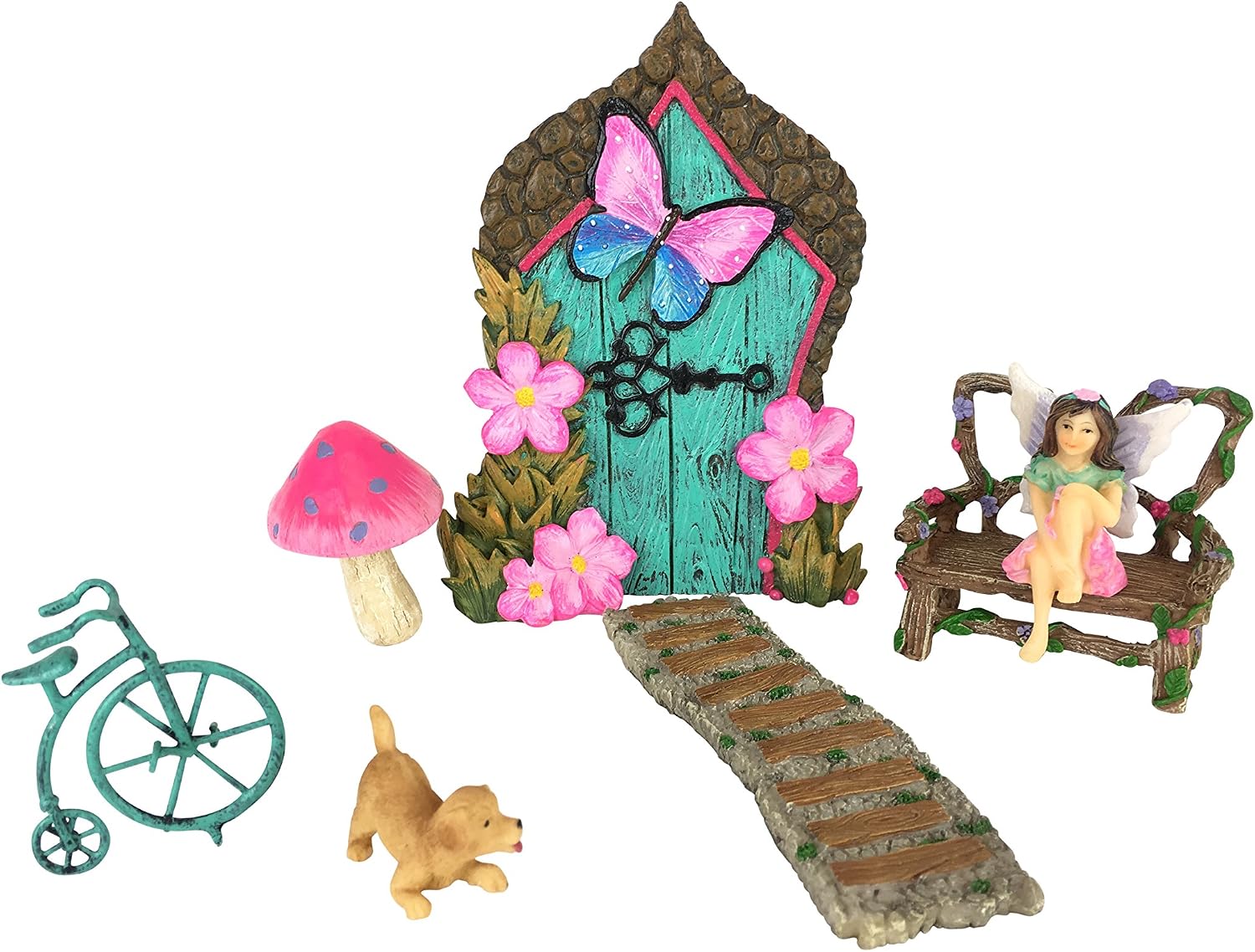 GlitZGlam Miniature Fairy House Set - 7-Piece Fairy Garden kit A Perfect Accessory for Your Fairy House