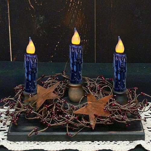 Miniatura 4 de CVHOMEDECO. Velas de cera real sumergidas a mano con temporizador, luces LED rústicas sin llama, 4-34 pulgadas, azul marino, 3 unidades en un paquete