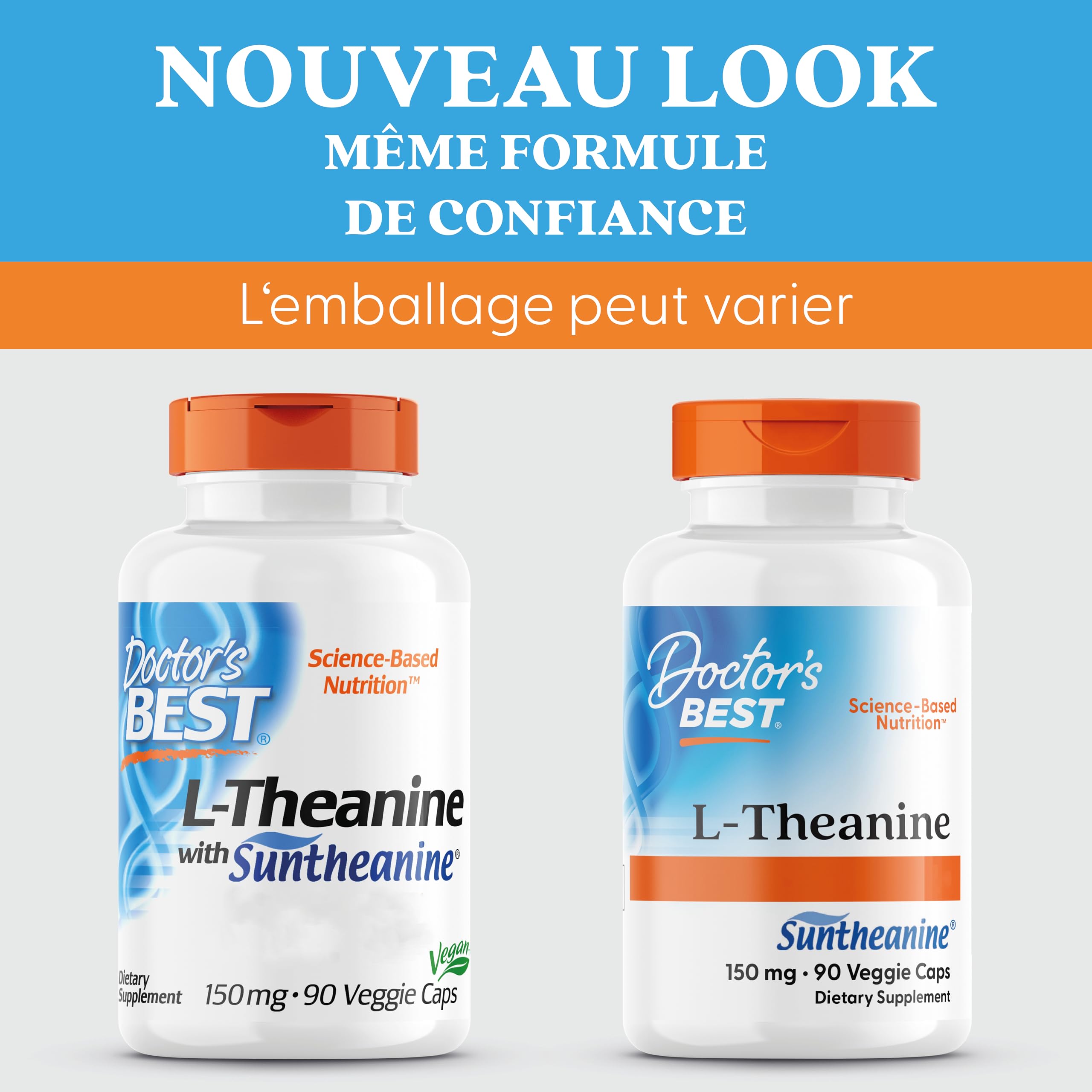 Doctor's Best, L-Théanine avec Suntheanine, 150 mg, 90 Capsules végétaliennes, Testé en Laboratoire, Sans Soja, Sans Gluten, Sans OGM, Acide Aminé