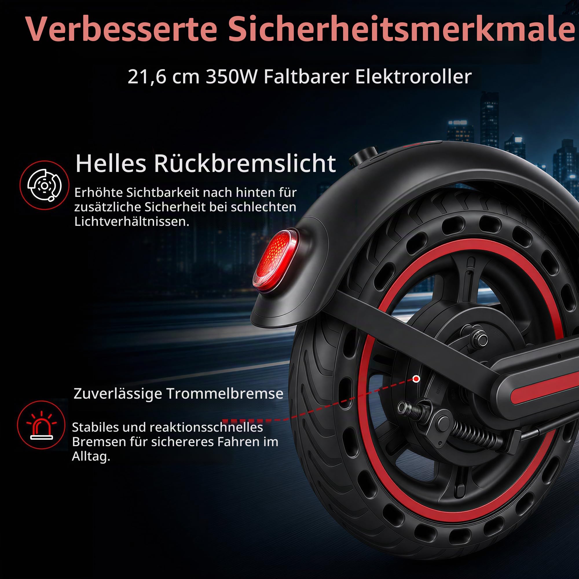 Elektroroller mit Straßenzulassung für Erwachsene, 10,4 Ah, Autonomie 25/35 km, solide Reifen 8,5 Zoll, maximale Belastung 120 kg, Steuerung mit App