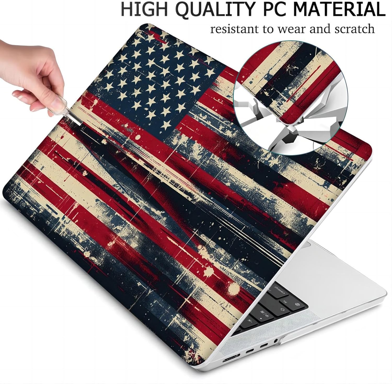 Compatible with MacBook Neo 13-inch, Hard Shell Case with Keyboard Cover and Screen Protector (A3404 A18 Pro chip, 2026 Release) - Patriotic USA Flag MC23378