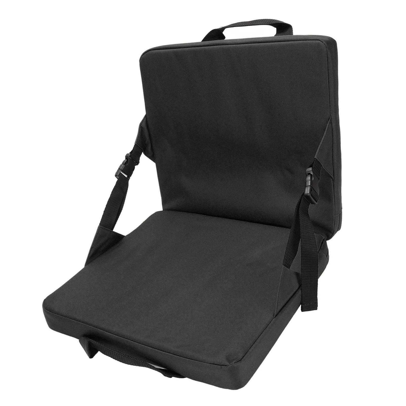Portable Handle Bleacher Cushion, Portable Wide Padded Stadium Seat Cushion with Back Support Great Comfort Bleacher Chair for Outdoor Events and Bench Seating (BLACK)