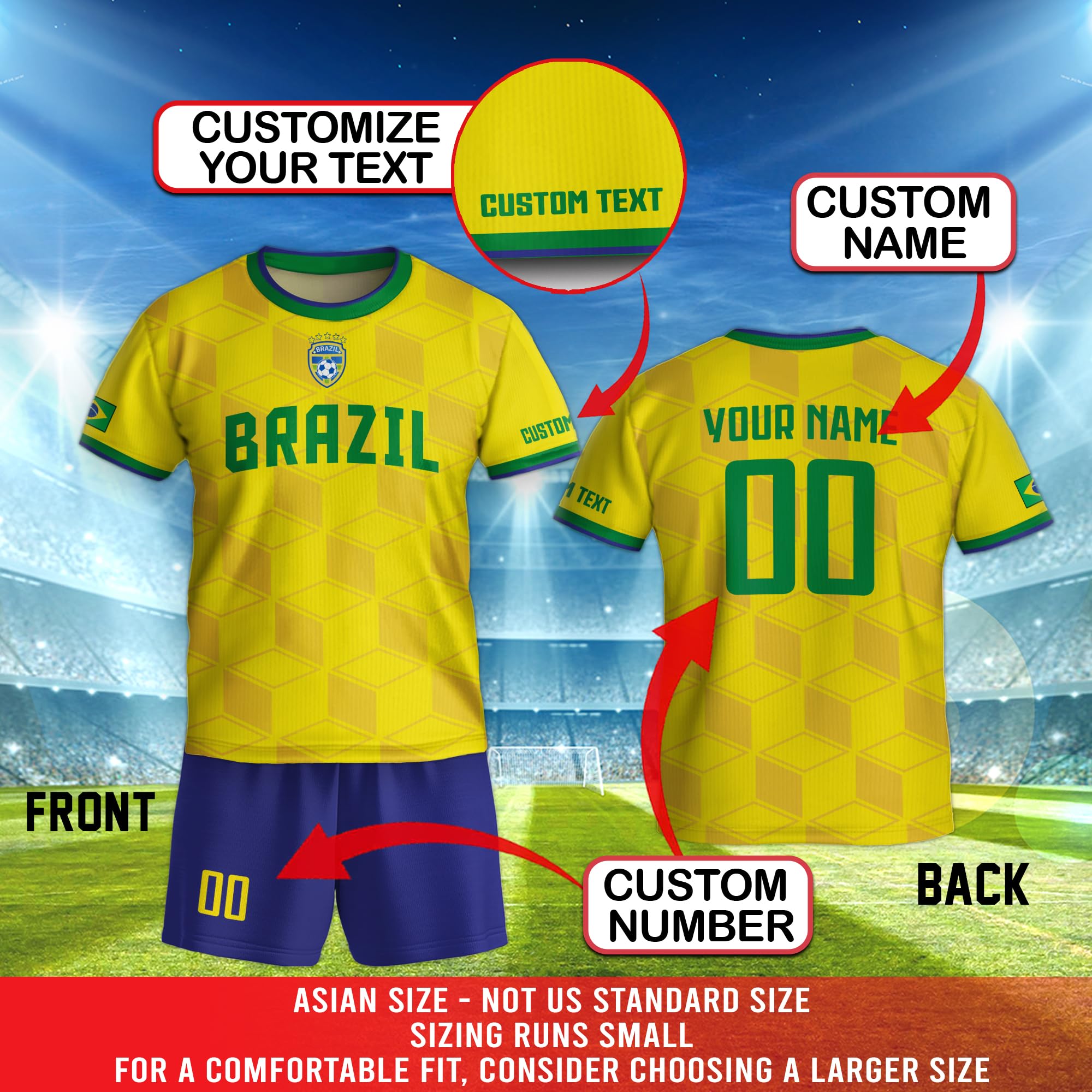 Customized Brazil Soccer Jersey for Kids, Custom Brazilian Soccer Jerseys Boys Girls Youth, Brasil Soccer Jersey for Men 2