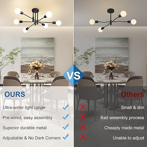 Miniatura 10 de Biewalk Lámpara de araña Sputnik moderna, lámpara de techo de 6 luces de mediados de siglo, lámpara Sputnik para dormitorio, comedor, cocina,