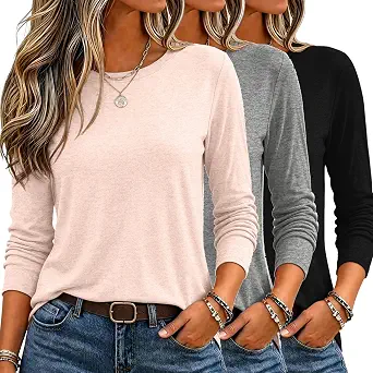  Women's Casual Shirts Long Sleeve Tops Crewneck Tshirts Fall Clothes
