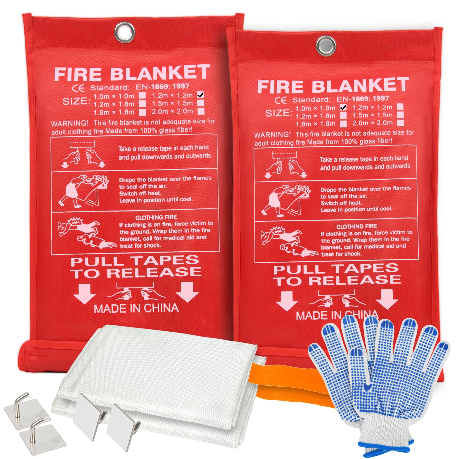 Staizhip Home Emergency Fire Blankets, (47.2 * 47.2/39.3 * 39.3” Tow Mix Size) 2PACK Fire Blanket for Kitchen, Fireproof Fiberglass Fire Safety Blanket, Camping, Grill, Car, Warehous.