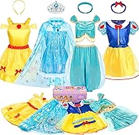 BIBUTY Princess Dress Up Set for Toddler Girls 3-6Y: 4 Dresses, Crown, Cape, Headbands - Soft Role Play Costumes, Birthday Gift (Blue)