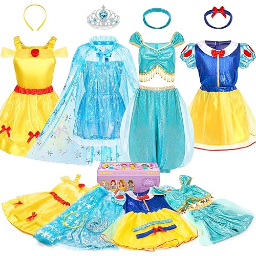 Princess Dress Up for Girls Toddler Dress Up Clothes for Girls 3-6, Role Play Princess Costume Christmas Birthday Gifts (Blue)