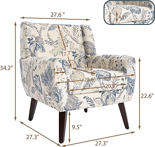 Miniatura 2 de UIXE Silla de Acento Floral, Sillón Moderno Tapizado en Tela para Sala de Estar, Cómodas Sillas de Club con Brazos Sofá Individual con Botones