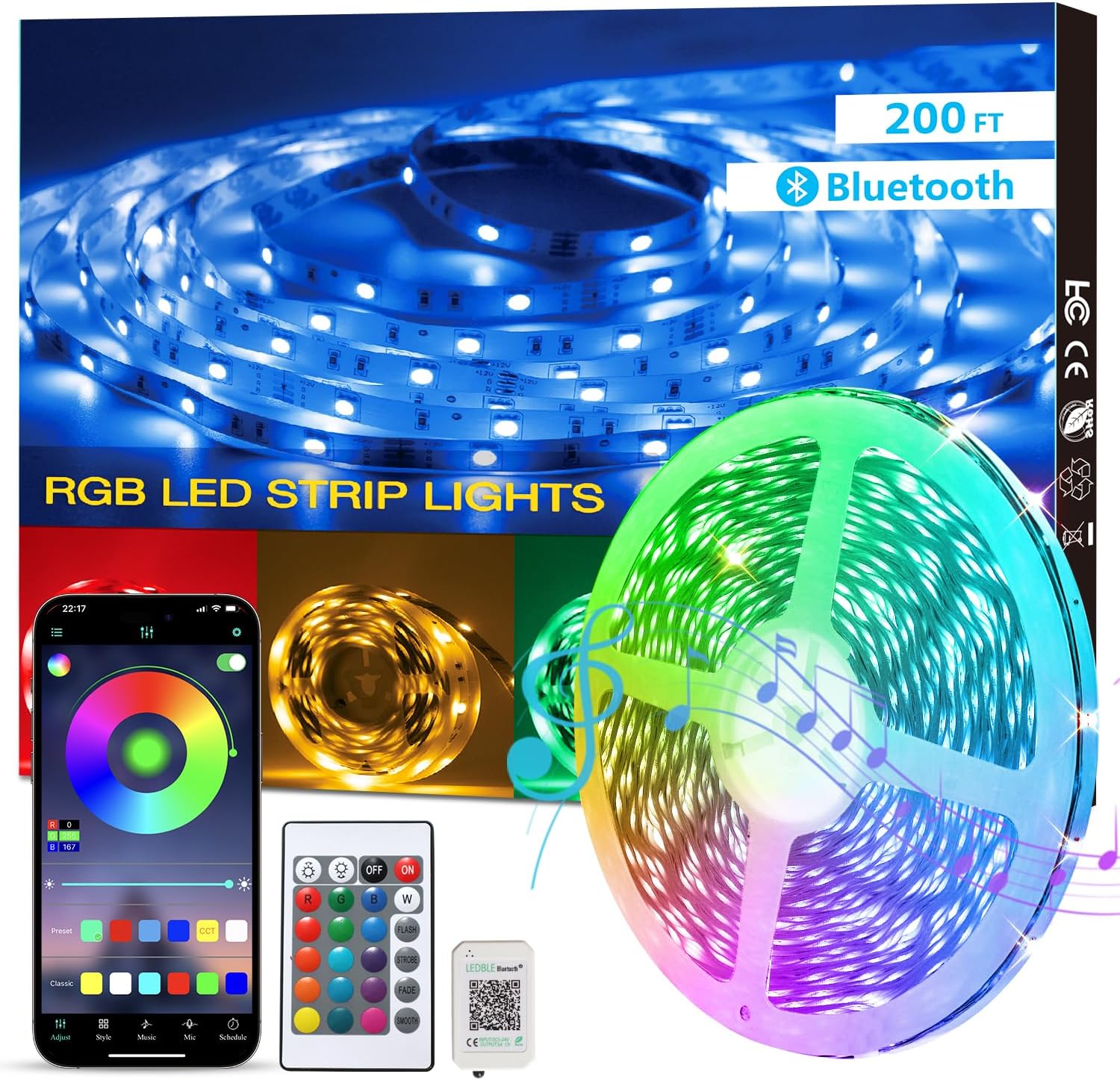 L8star Led Lights for Bedroom, 16.4ft/5m RGB Led Strip Lights with