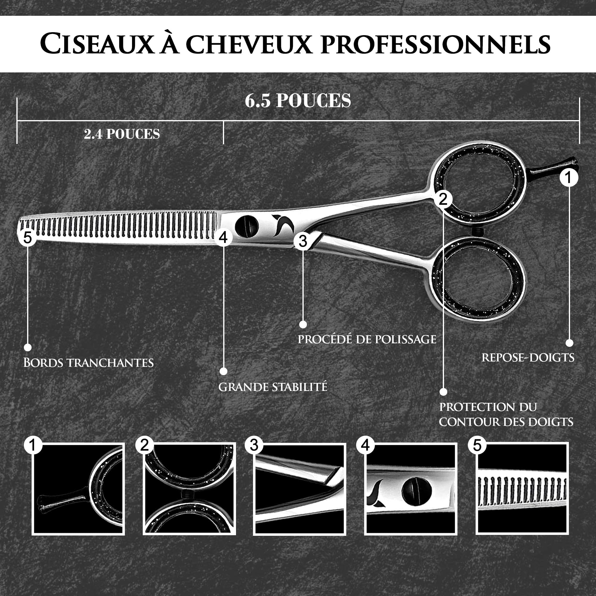 Candure Ciseaux Desepaississant Coiffure 6.5'' Professionnels Ciseau pour Désépaissir les Cheveux et Sculpteur Effileur Acier Inoxydable Ciseaux de Coiffeur pour Enfants, Hommes et Femmes