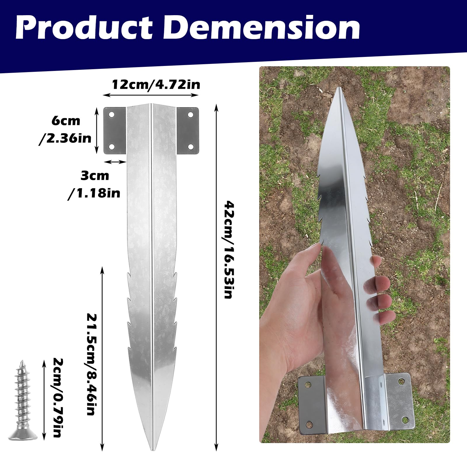 Lot de 10 supports de traverses de chemin de fer de 41,5 cm, piquets en acier galvanisé robuste avec 40 vis, pointes de bordure de jardin dentelées pour parterres surélevées, bordures de