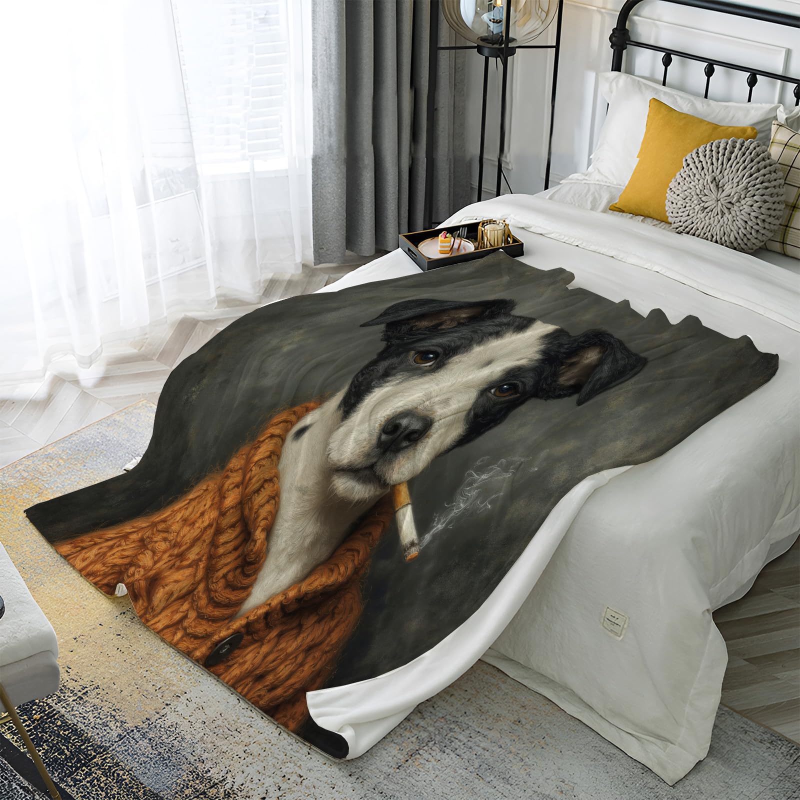 Couverture chat noir en flanelle vert olive 150x200 cm pour canapé