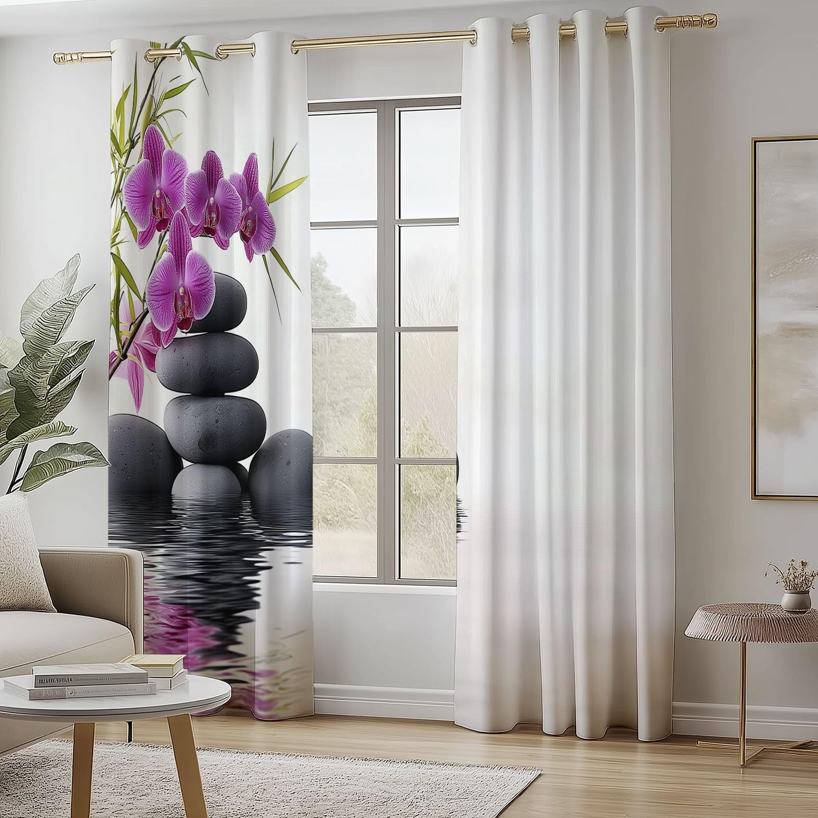 Rideaux Isolants 110L X 215H cm (2 Panneaux), Design Orchidées Simples Et Tranquilles Tenture Opaque Anti-Chaleur pour Chambre Principale, Blanc