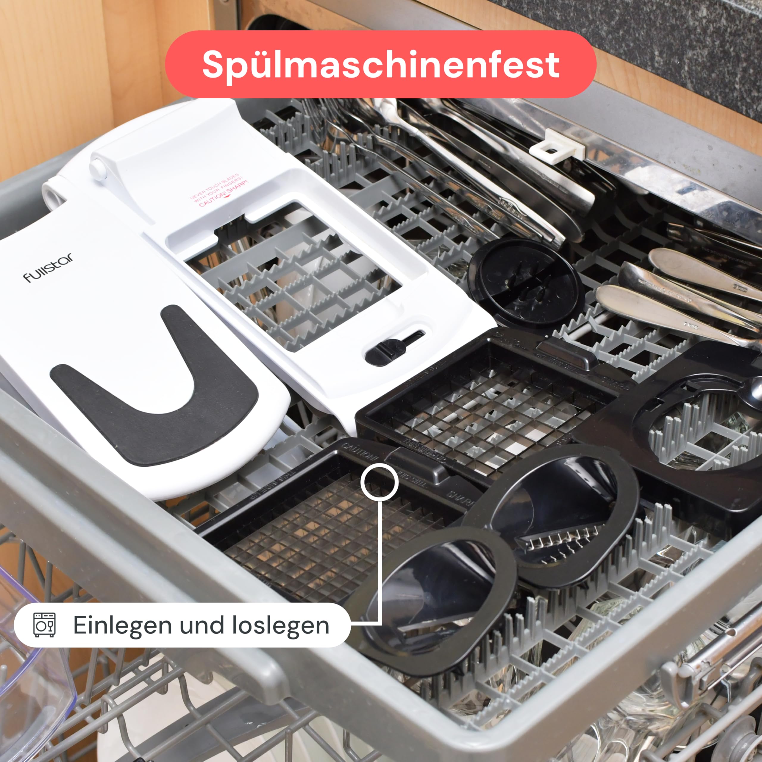 Fullstar Gemüseschneider und Spiralschneider - Zwiebelschneider Zerkleinerer - Gemüse Schneider Würfelschneider für Kartoffeln Gurken Früchte - Küchenzubehör und Küchengeräte (PRO 4-in-1, Weiß)