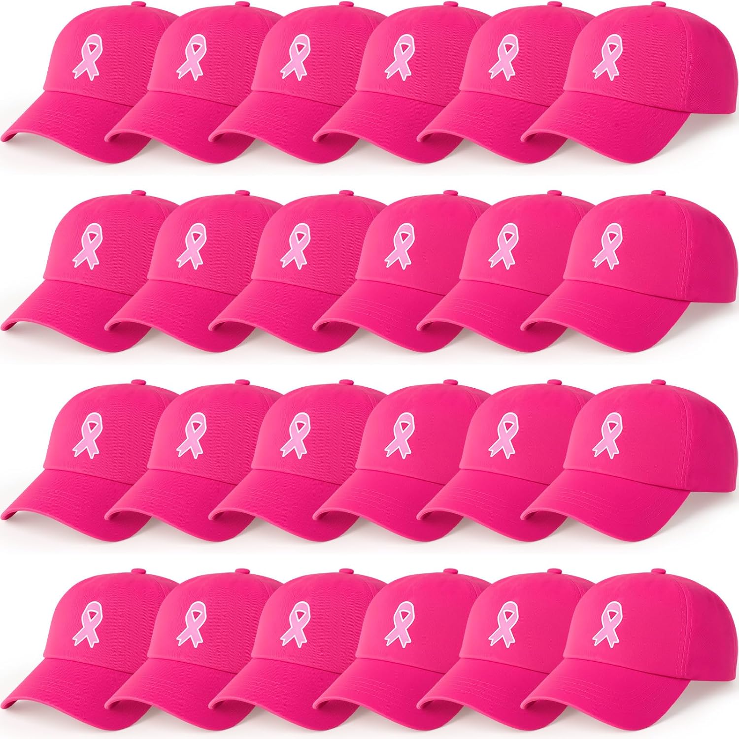 24 Pack Breast Cancer Awareness Hats, Pink Ribbon Hope Caps Charity Race Caps Bulk for Women Breast Cancer Procession Fundraising Volunteering Fundraiser Events Charity Gifts