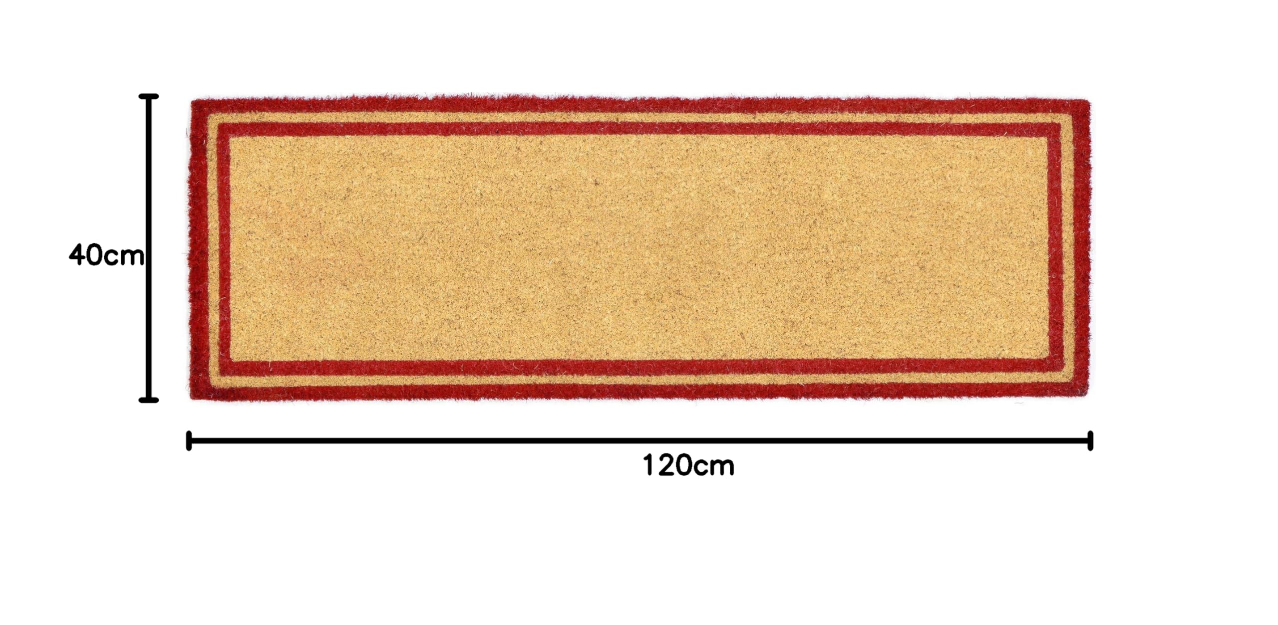 SOGLIA Zerbino Cocco Naturale Rettangolare 40x120 cm Fondo Gomma PVC per ingresso Resistente Lavabile Antiscivolo (Red)