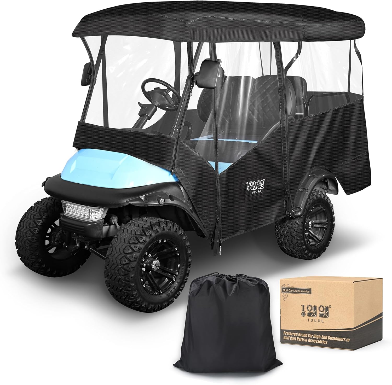 10L0L 4 Passenger Golf Cart Enclosure - 86" Roof Fit, Universal Golf Cart Cover for Yamaha Club Car EZGO,Waterproof 600D Rain Cover,Transparent Tail Light Panel,Foldable Door,4-Sided Clear Windows