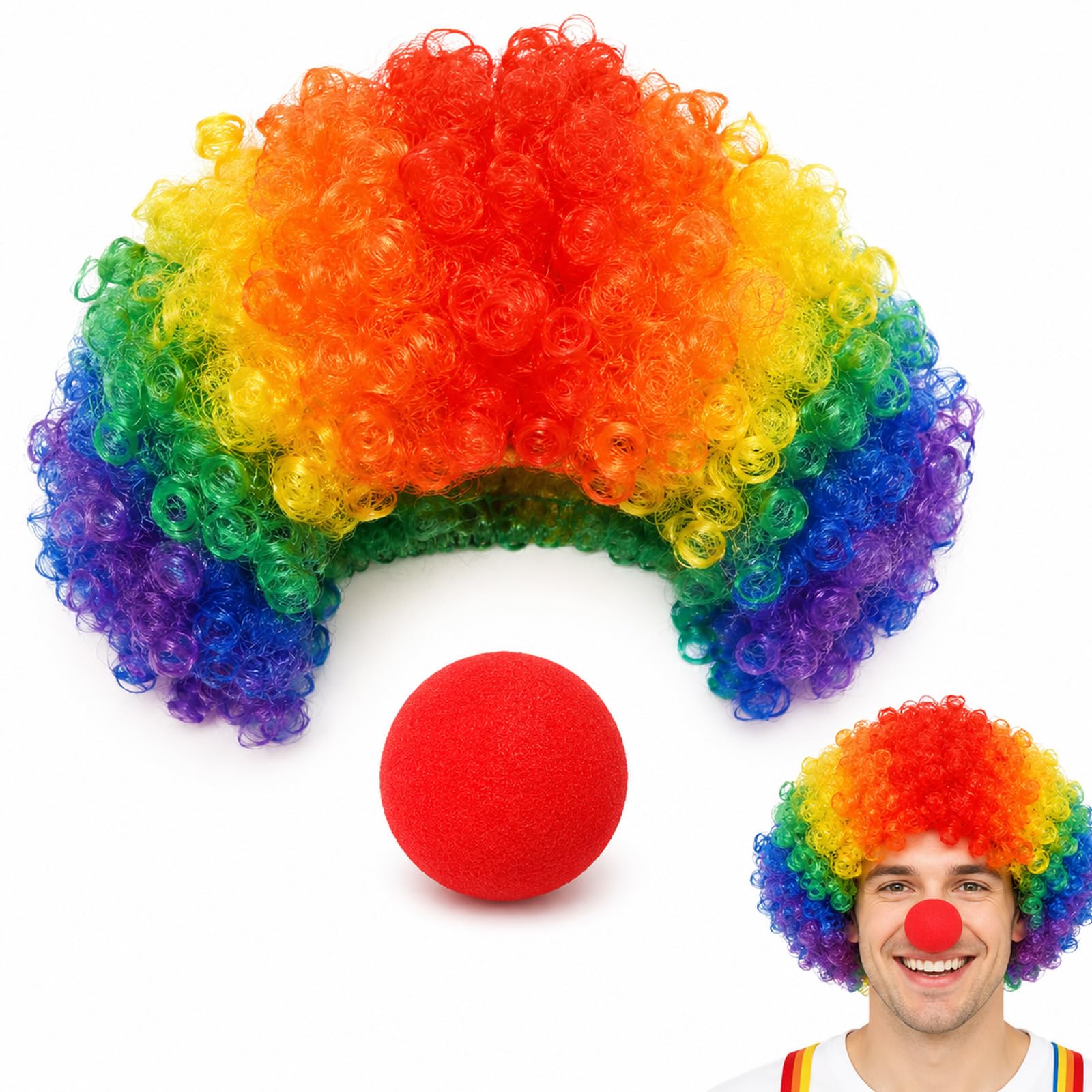 2 PCS Clown Clown Accessories, Clown Wig & Nose, Complete and Fun, Ideal for Dress up Parties and Role Playing