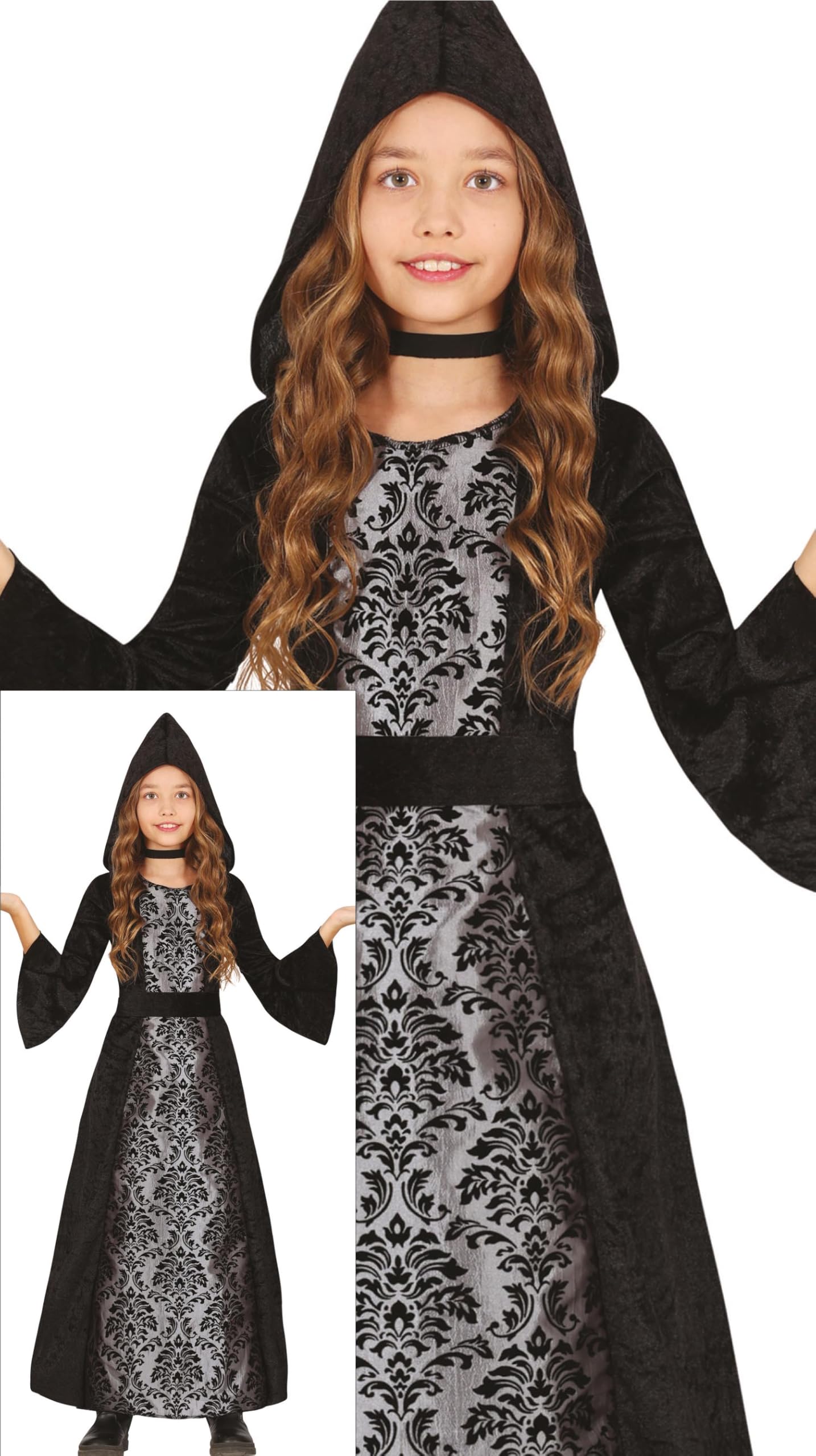 FIESTAS GUIRCA Silver Hooded Witch Girls Fancy Dress Costume - Silver Sorceress Costume - Halloween Girls Costumes Age 10-12 Years