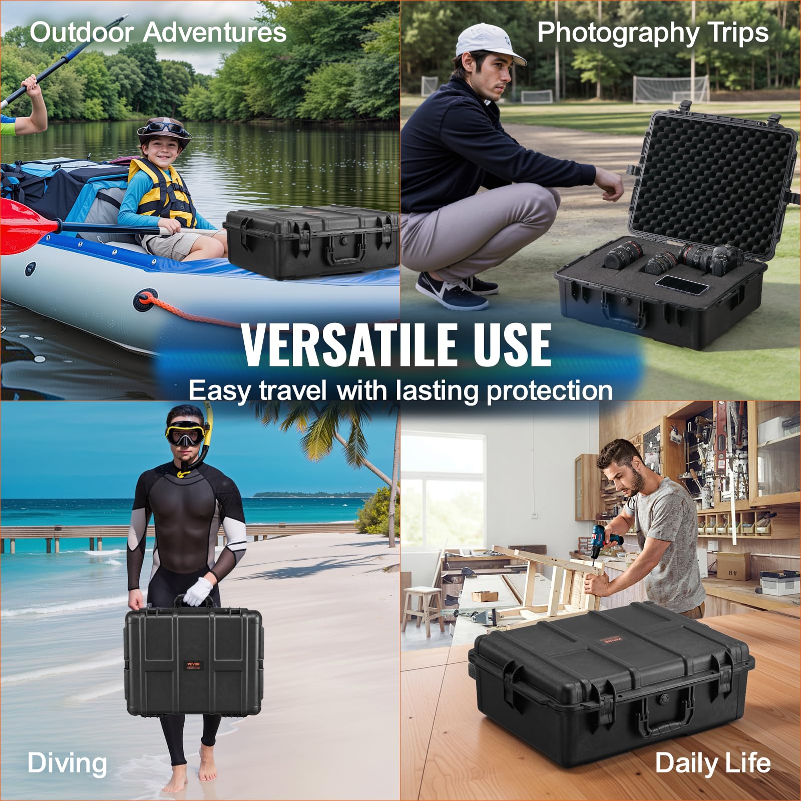 VEVOR Estuche Rígido Resistente a la Intemperie de 620 x 490 x 225 mm, Estuche Protector Resistente con Espuma Precortada, Asas Retráctiles para Viajes, Caza, Uso Militar, Táctico, Impermeable IP67