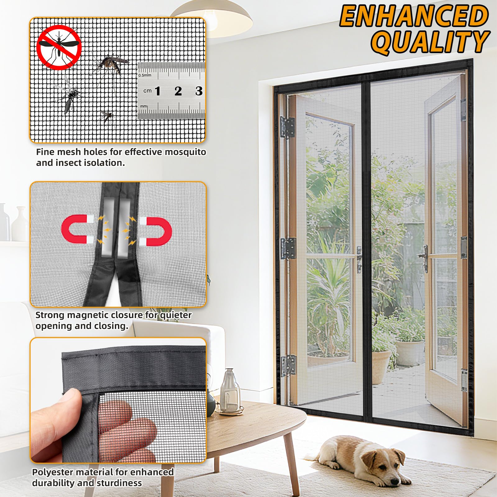 Moustiquaire Magnétique Porte 140x225 cm, Rideau Anti Moustique Fermeture Automatique Aimants Puissants Sans Perçage pour Couloirs Patio Extérieur Coulissant, Noir