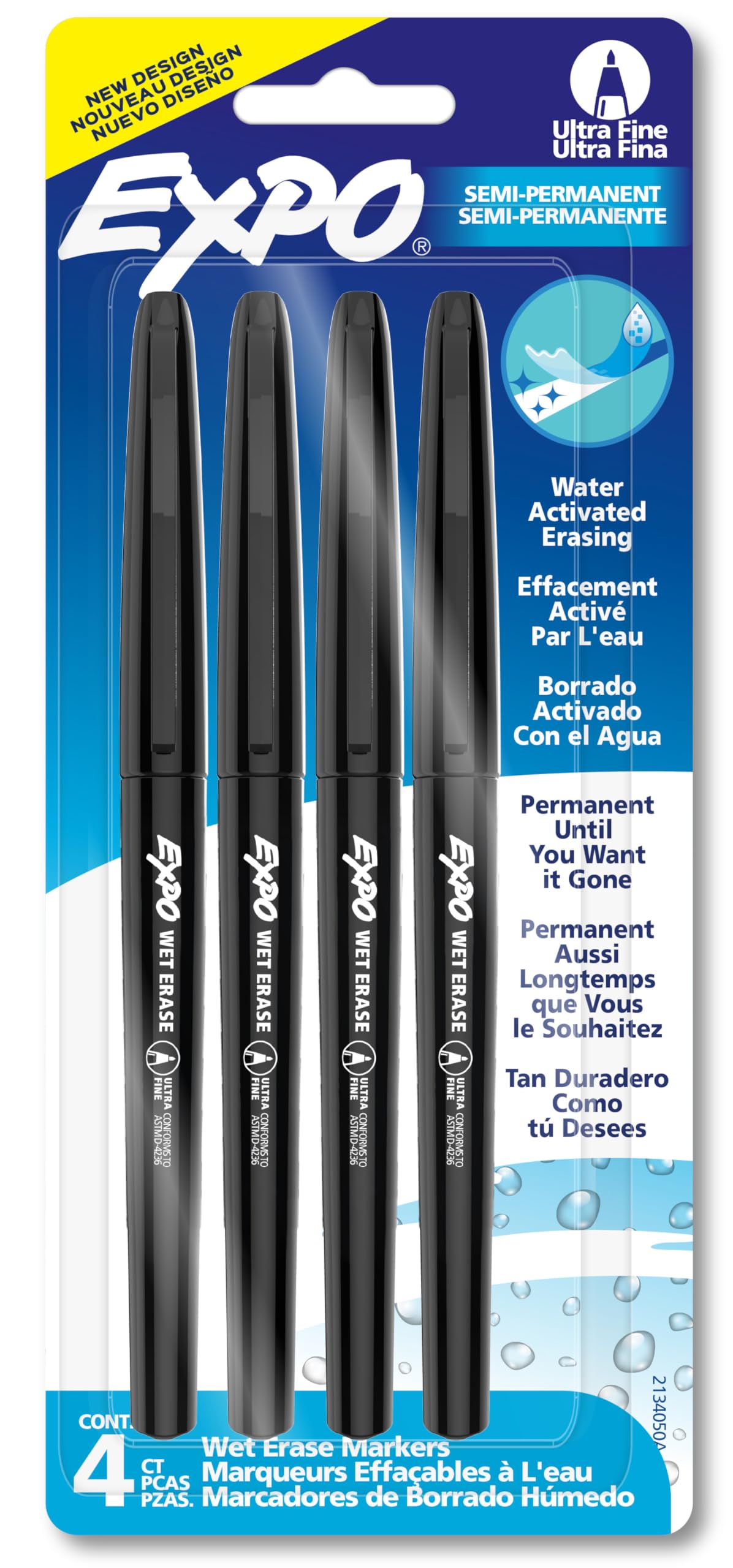 Wet Erase Markers, Semi-Permanent Overhead Transparency Markers, Black, Ultra Fine Tip, 4 Count