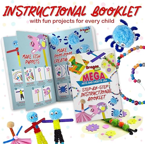 Miniatura 2 de Dragon Too Mega Kids - Kit de tarros de manualidades y suministros de arte, juego de más de 1000 piezas, folleto de instrucciones incluido -