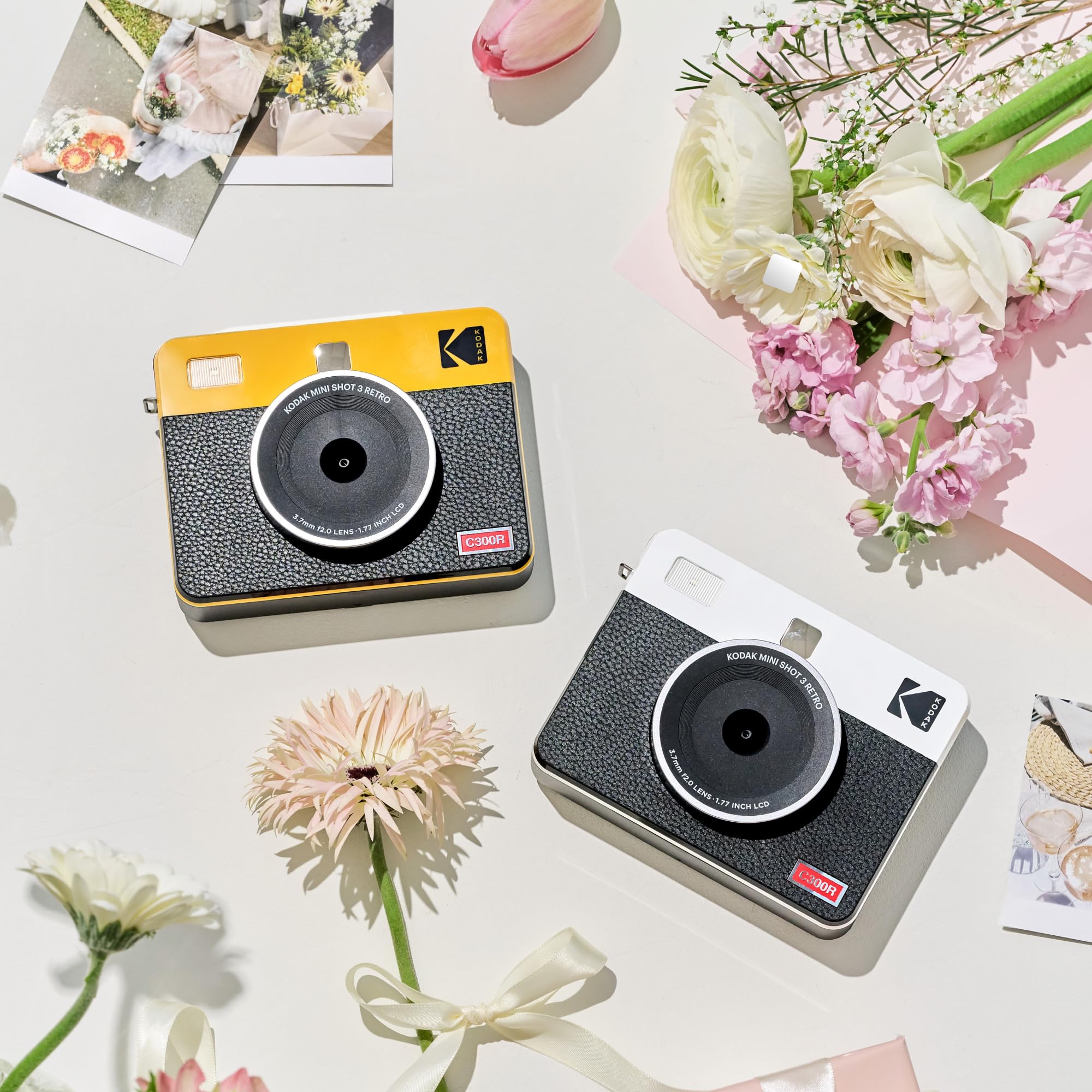 Kodak Mini Shot 3 Retro Cadeau Noel, Appareil Photo Instantané Vintage avec Imprimante Photo Portable, 76x76 mm, Technologie 4Pass, Pack de 38 Papiers Photo – Blanc