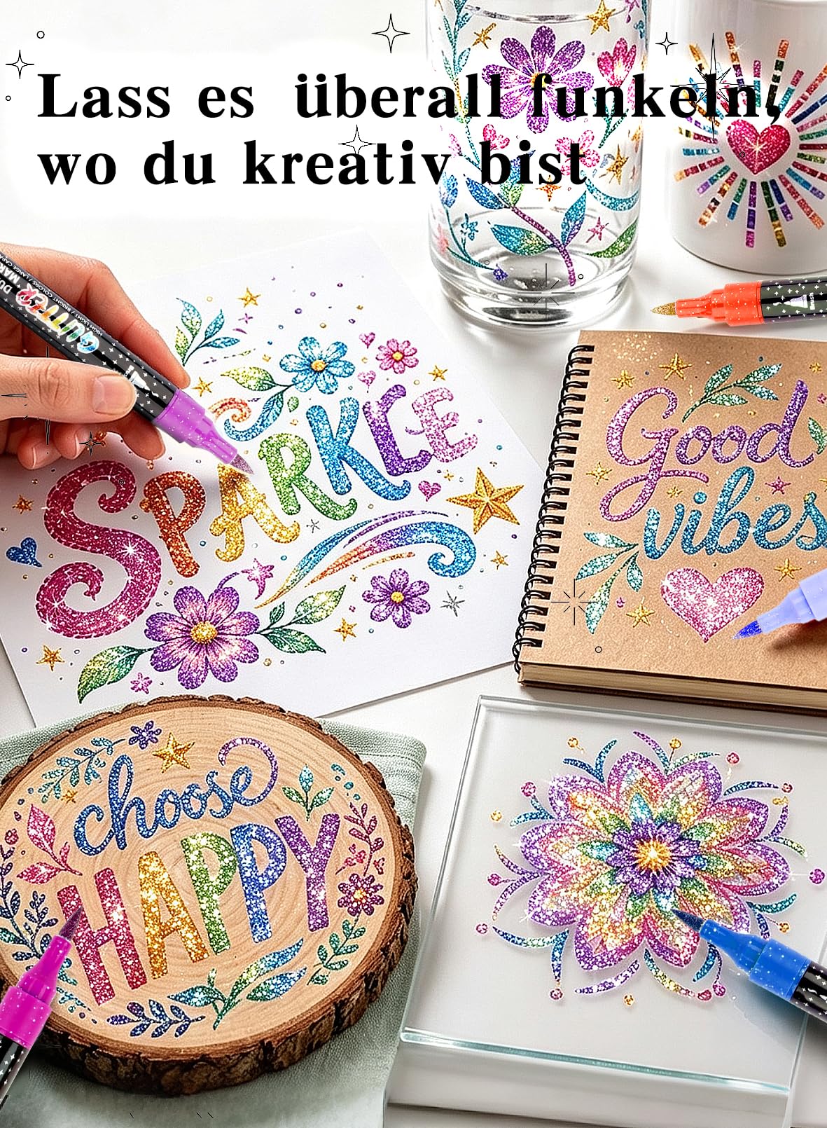 AEDAGA 60 Pack Glitzerstifte Doppelspitze, 120 Farben Glitzer Filzstifte