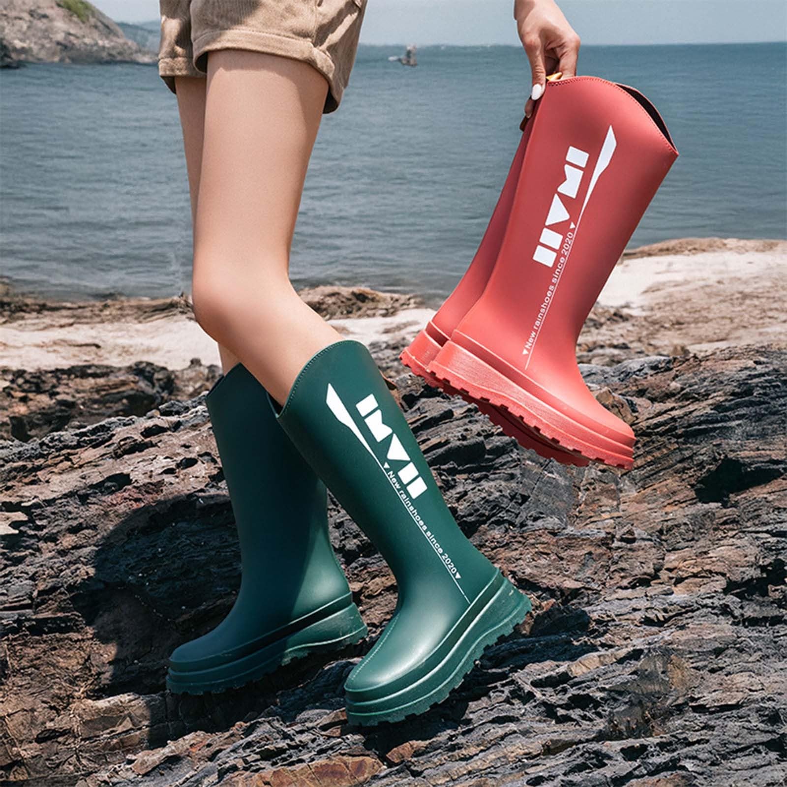 Generisch Botas de lluvia altas para mujer, largas, impermeables, de goma, antideslizantes, suela gruesa, antideslizantes, cómodas, duraderas, para jardín, cocina