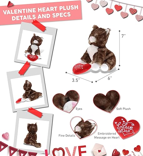 Miniatura 3 de DolliBu Gato marrón de peluche con texto en inglés "I Love You", bonito animal de peluche con corazón rojo y nombre, regalo personalizado para el