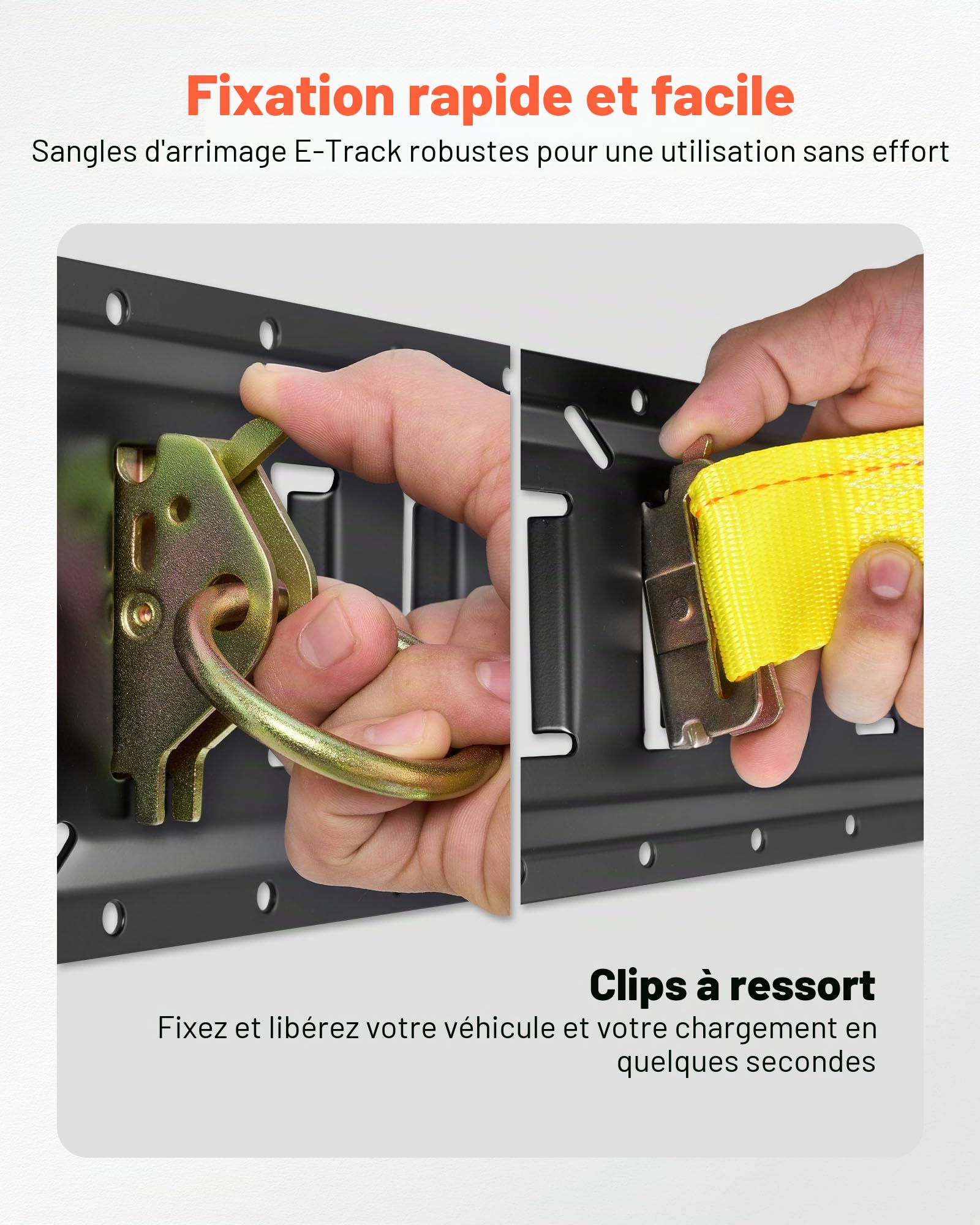 VEVOR Kit Rails Arrimage E-Track, 6 Rails E Track de 1,5 m, 26 Accessoires Comprenant 2 Sangles à Cliquet, 6 Joints Toriques, 6 Attaches avec Anneau en D, 12 Embouts, pour Fourgons Remorques Garages