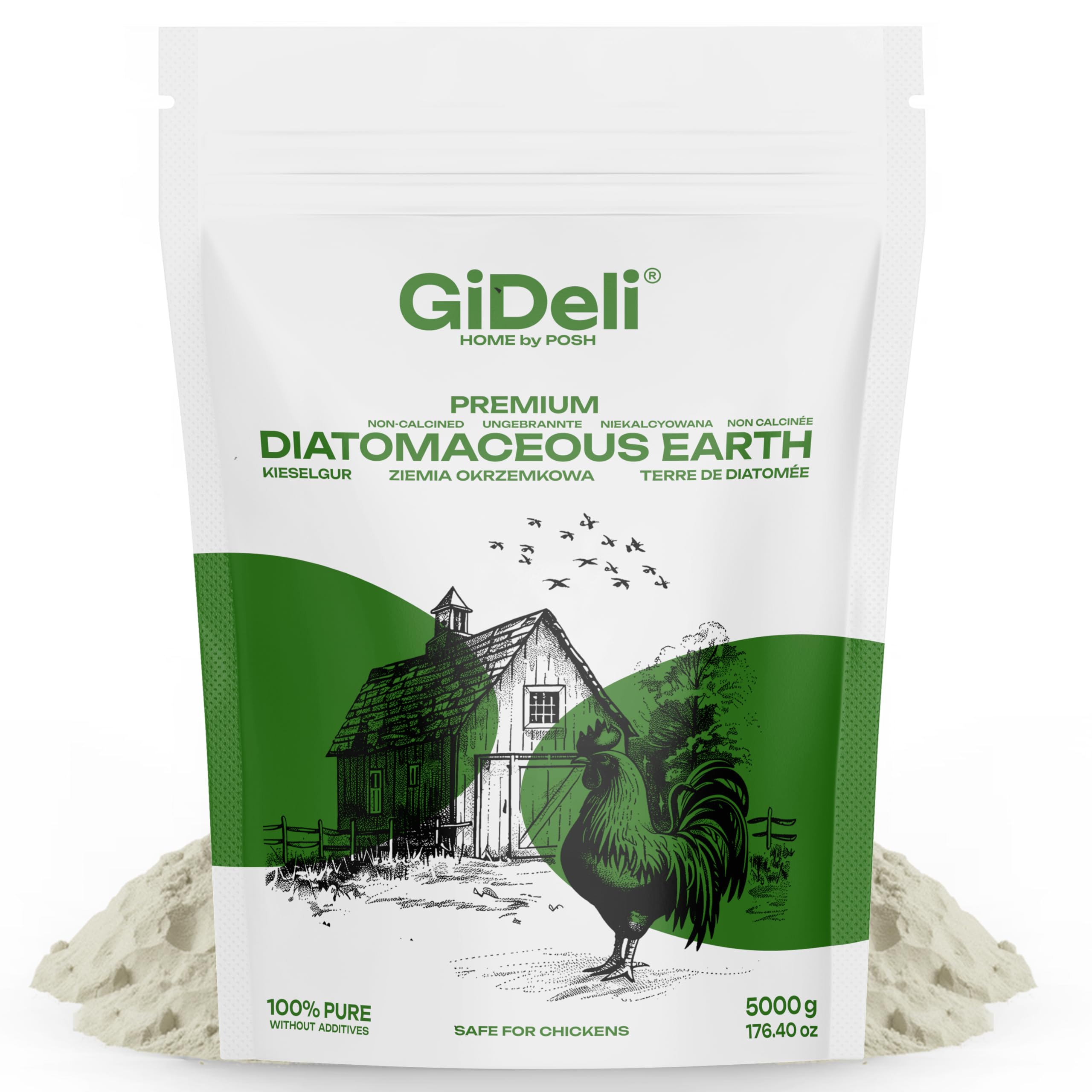 GiDeli Terre de diatomée pour poulets et jardin - Poudre de silicate amorphe à base d'algues fossiles - Haute absorption, comme additif de litière et pour le bain de sable - 5 kg
