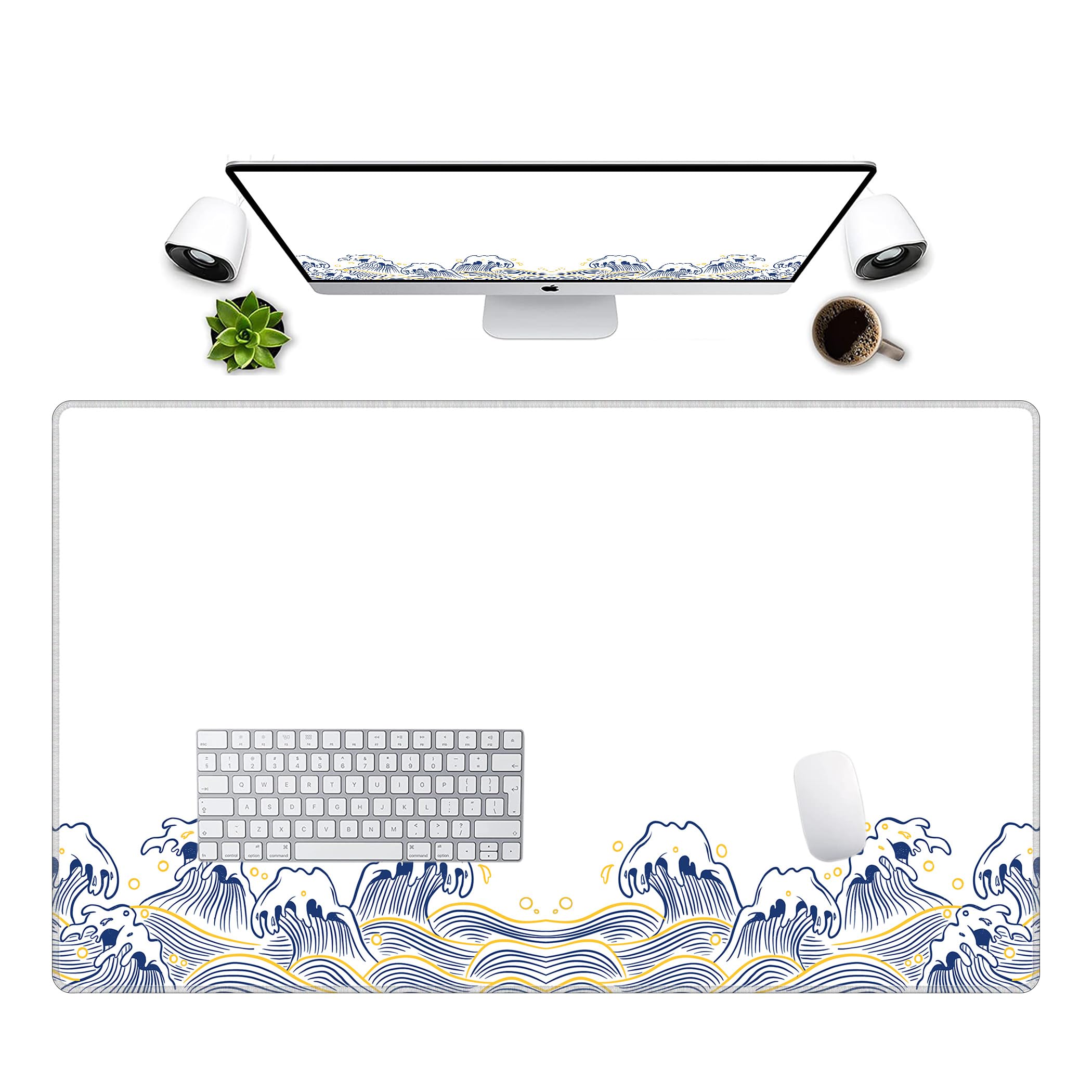 LL-COEUR Grande Tappetino per Mouse da Gioco Onde Marine 100x60x0,3cm Tappetino da Scrivania Esteso XXL Speed Gaming Mousepad XXL