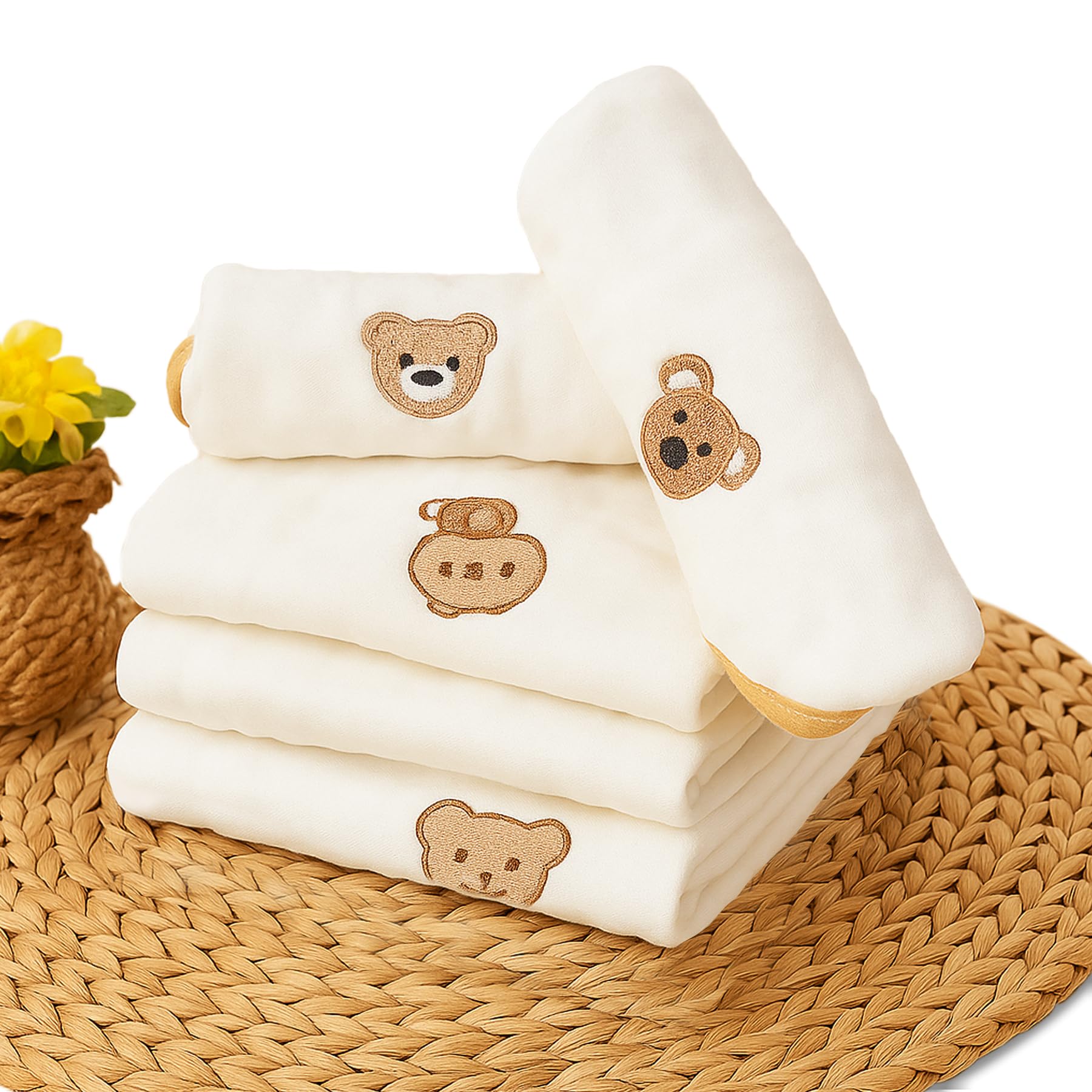 Koochie-Koo Muslin Cloth for New Born Baby 6 Layer 26 * 26Cm - 500 GSM (Pack of 5) Soft Cotton Face Towels Napkins & Burp Cloths Gentle Reusable Baby Wipes Multipurpose Hand & Face Cleaning Cloth-image-13