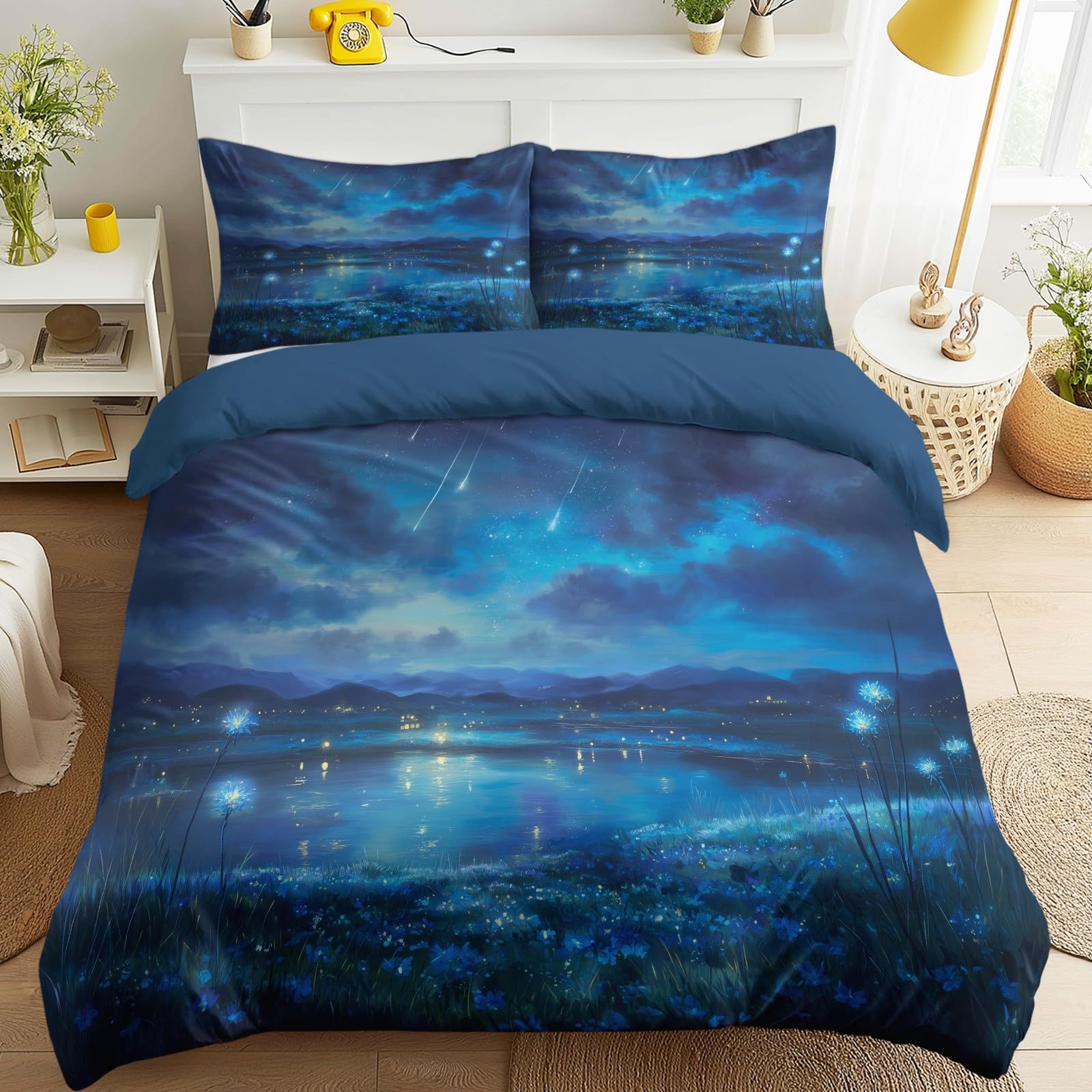 Housse de couette adulte zippée 220x240 bleu marine finie la corvée du lit paysage anime