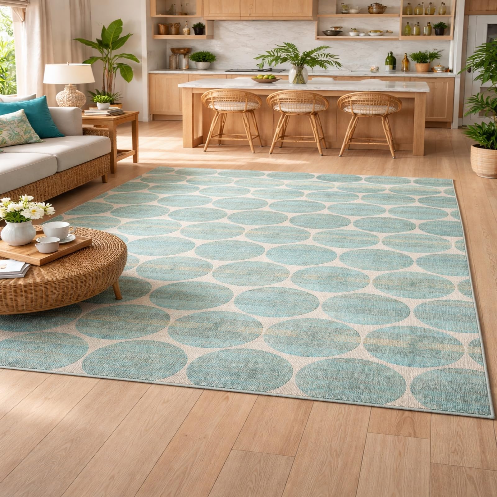 Alfombra para sala de estar y dormitorio Rururug azul moderna de 180x250 cm
