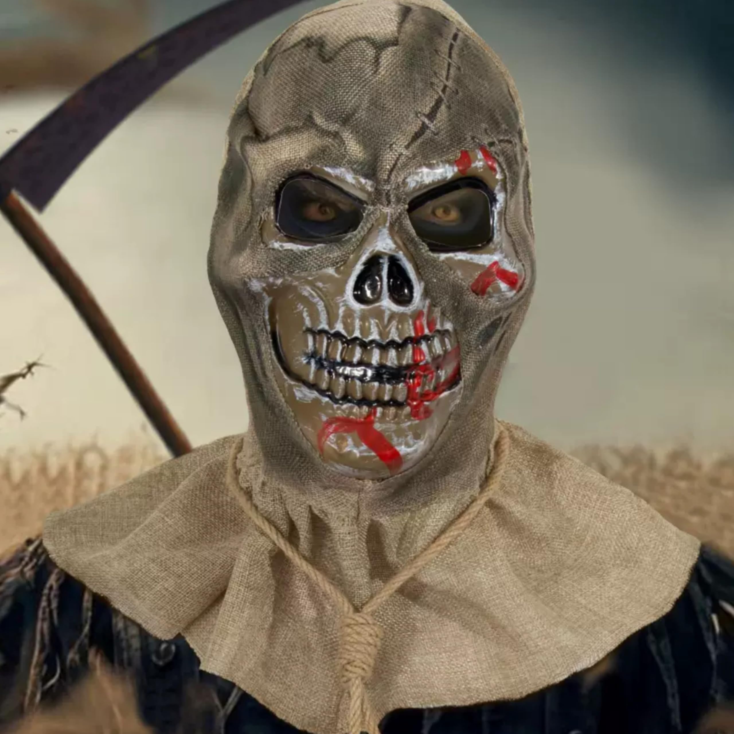 eBoutik, Novelty Halloween Scarecrow Mask Pullover, Blood Sprinkling Skull Masquerad Props Costume - Image 2