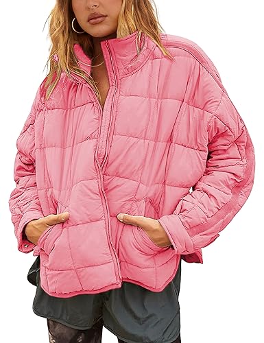 Bianstore Women's Oversized Splice Quilted Lightweight Puffer Jacket Casual Padded
