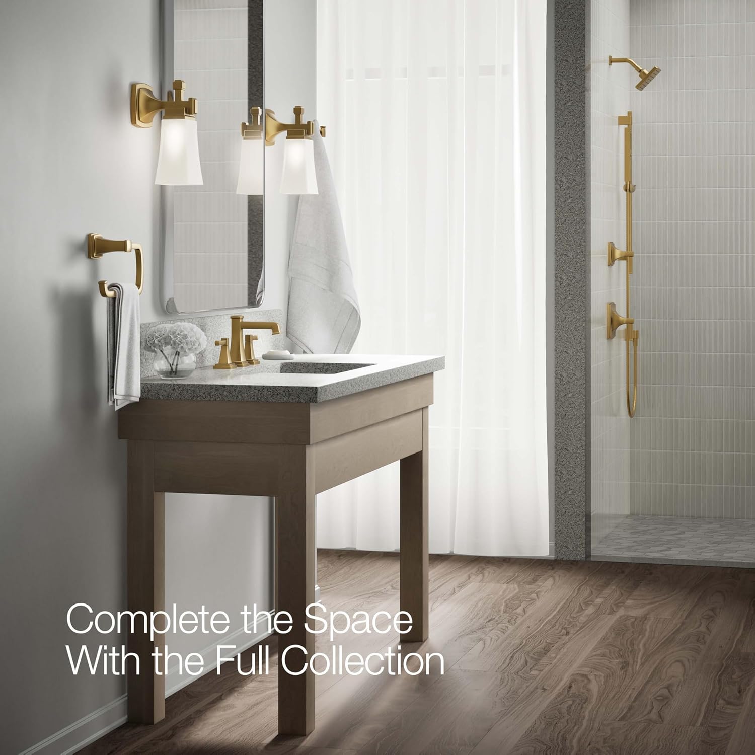 KOHLER K-27399-4K-2MB Riff™ Widespread Bathroom Sink Faucet, 3-Hole Bathroom Faucets with Clicker Drain, 1.0 GPM, Vibrant Brushed Moderne Brass